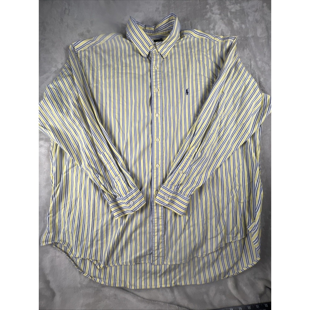 Vintage Ralph Lauren‎ Blake Shirt Mens XXL Blue Yellow Stripe Blue Pony Oxford